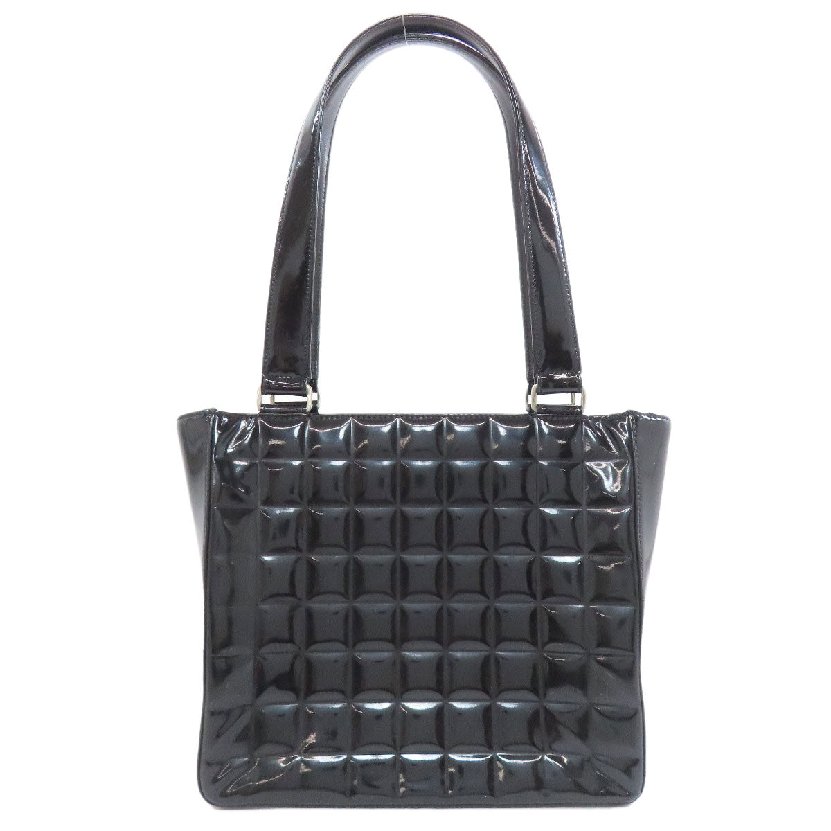 Chanel enamel Chocolate bar Black Silver Tote Bag