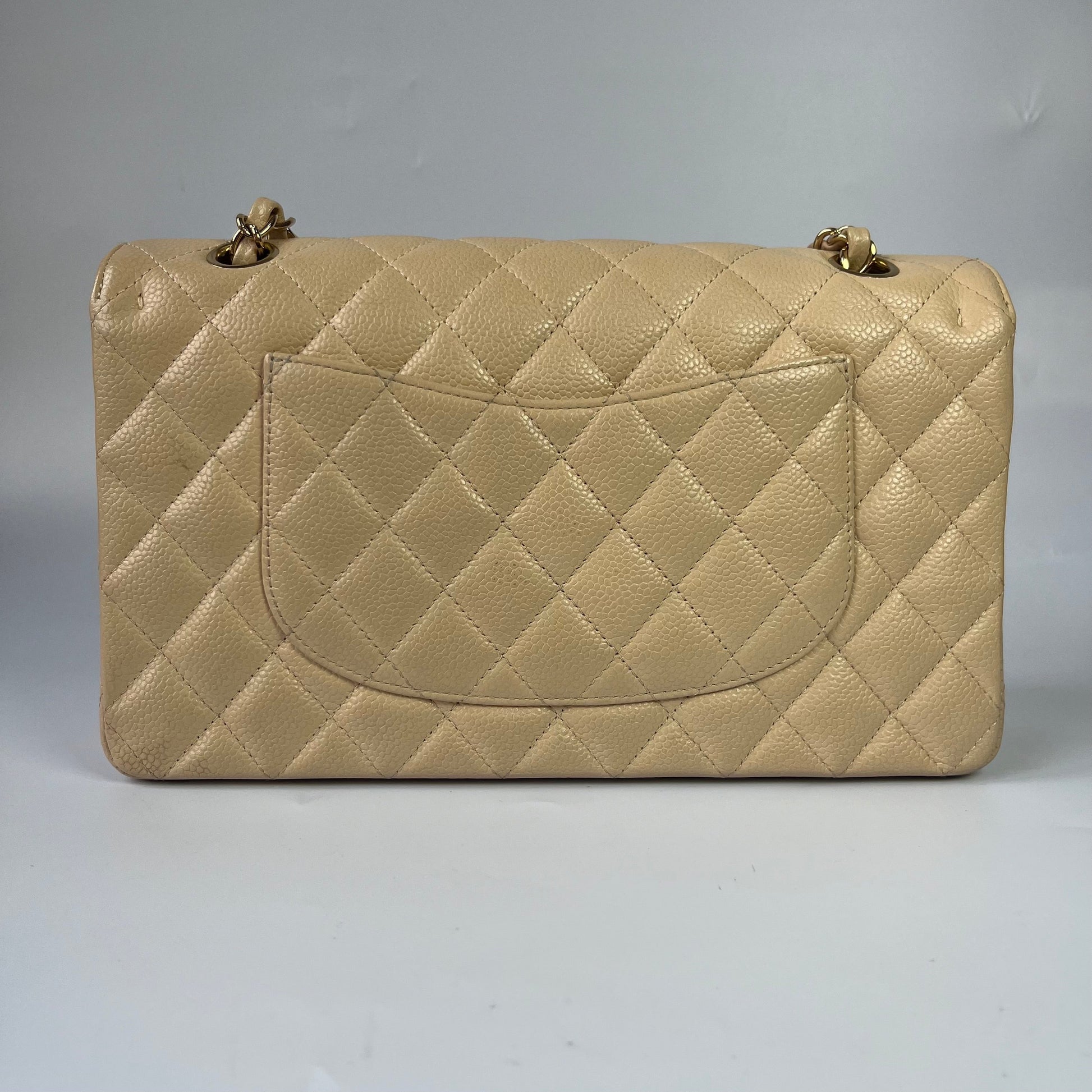 Chanel Timeless Classic Flap Caviar Hardware Gold Beige Leather Handbag