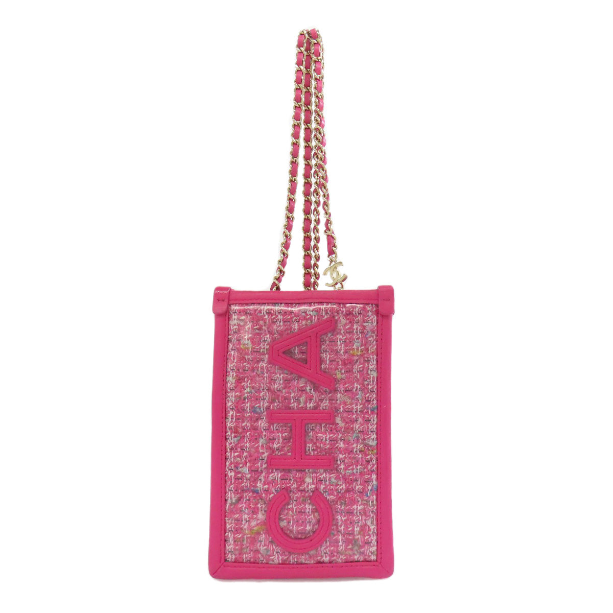 Chanel Plastics tweed x calfskin ChainShoulder Pink Gold Shoulder Bag