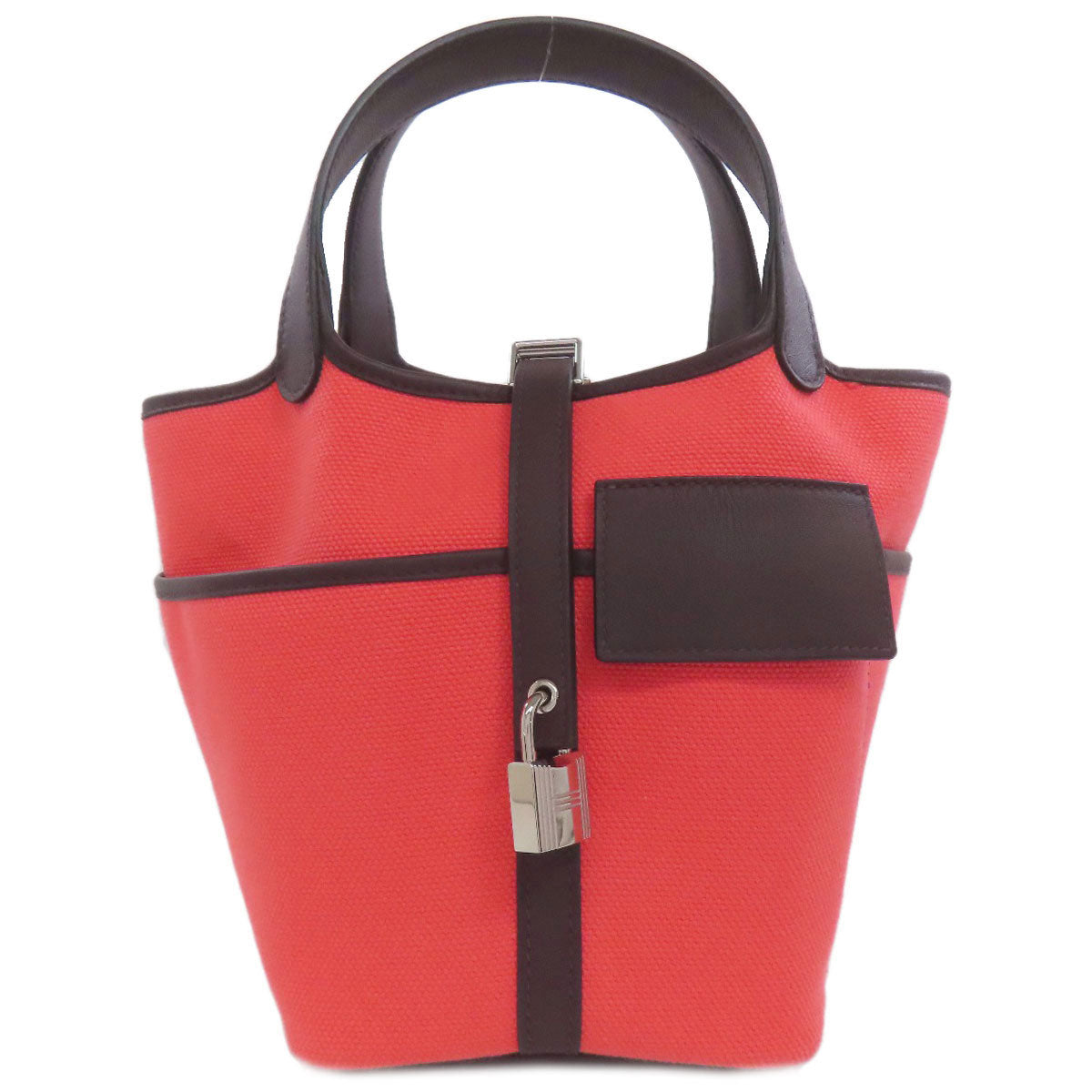Hermes Handbag Tower Ash Picotin Lock Pm Silvermetal Women Red Travel Bag