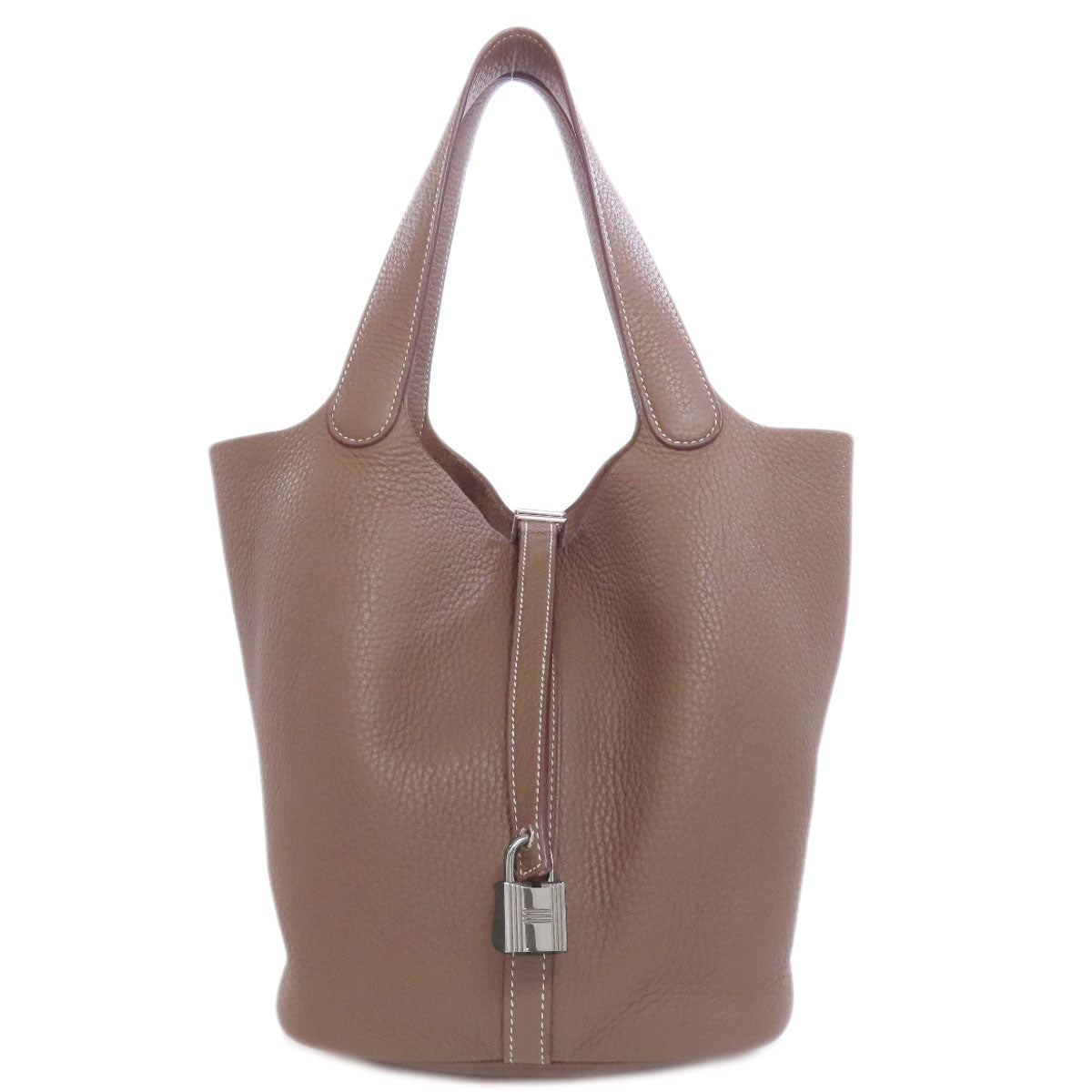 Taurillon Clemence Picotin Lock Mm Etoupe Silvermetal Beige Travel Bag