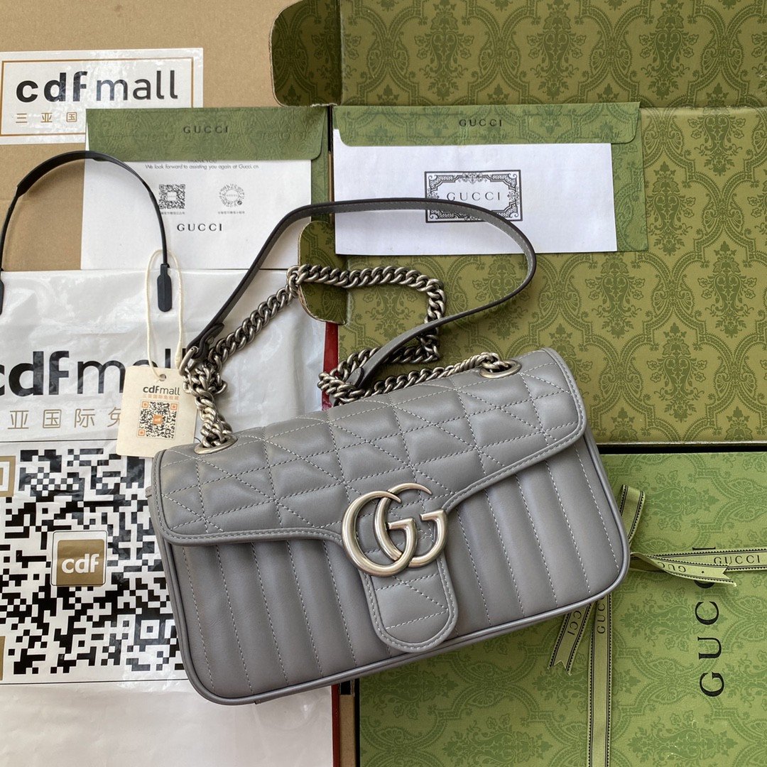 gg Marmont Dark MatelassÃ© 10in Grey Small Shoulder Bag