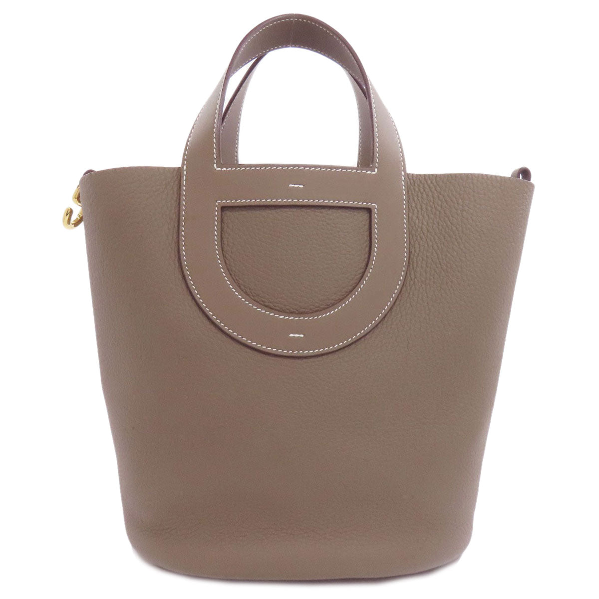 Hermes Handbag Taurillon Clemence In The Loop Etoupe Metal Beige Gold Travel Bag