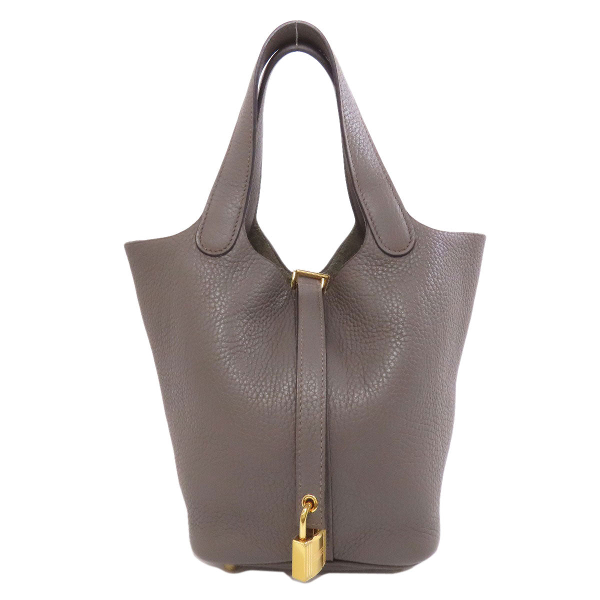 Taurillon Clemence Gray Picotin Lock Pm Metal Gold Travel Bag