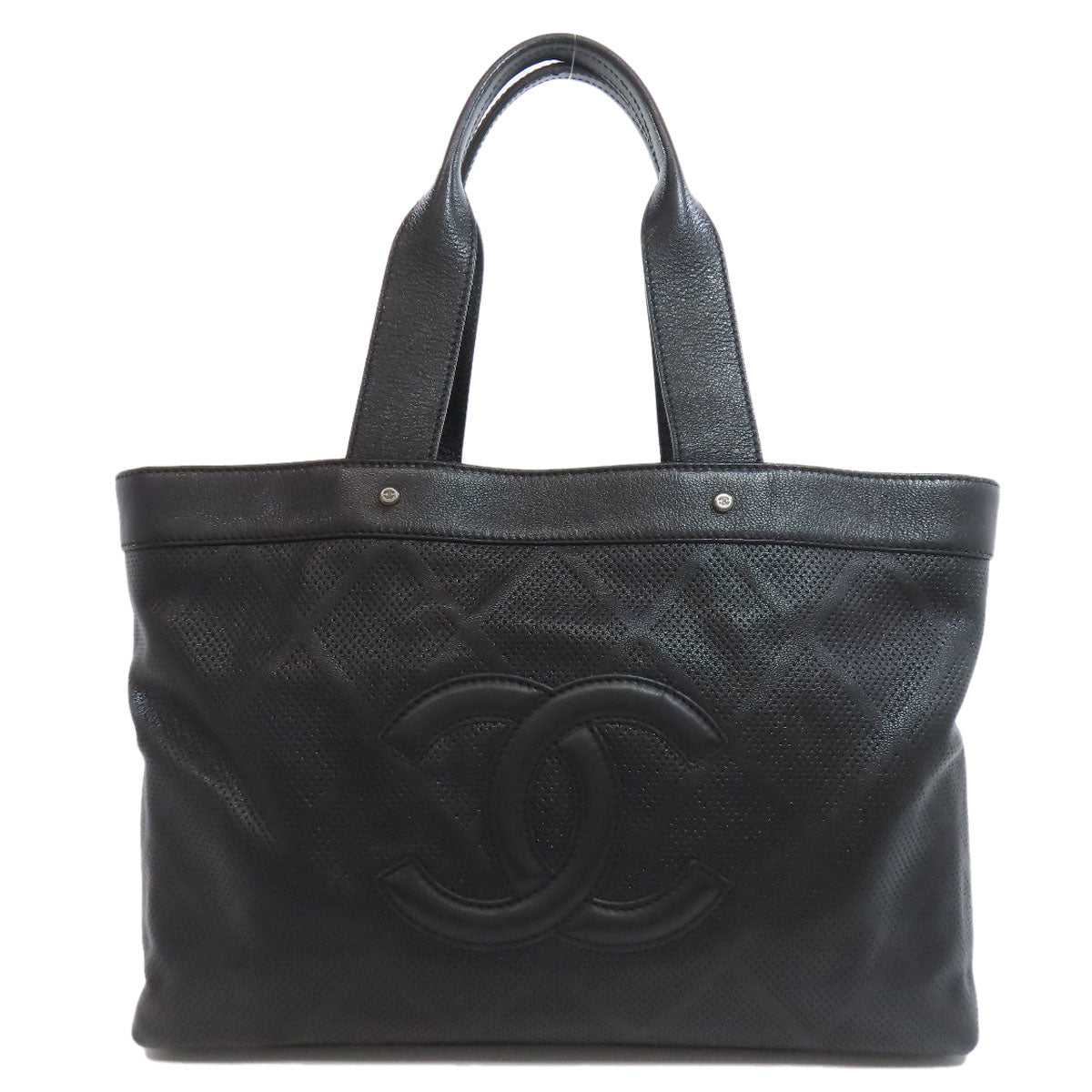 Chanel Calfskin COCO Mark Punching SilverMetal Black Tote Bag