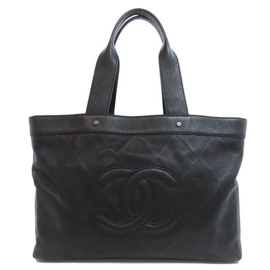 Chanel Calfskin COCO Mark Punching SilverMetal Black Tote Bag
