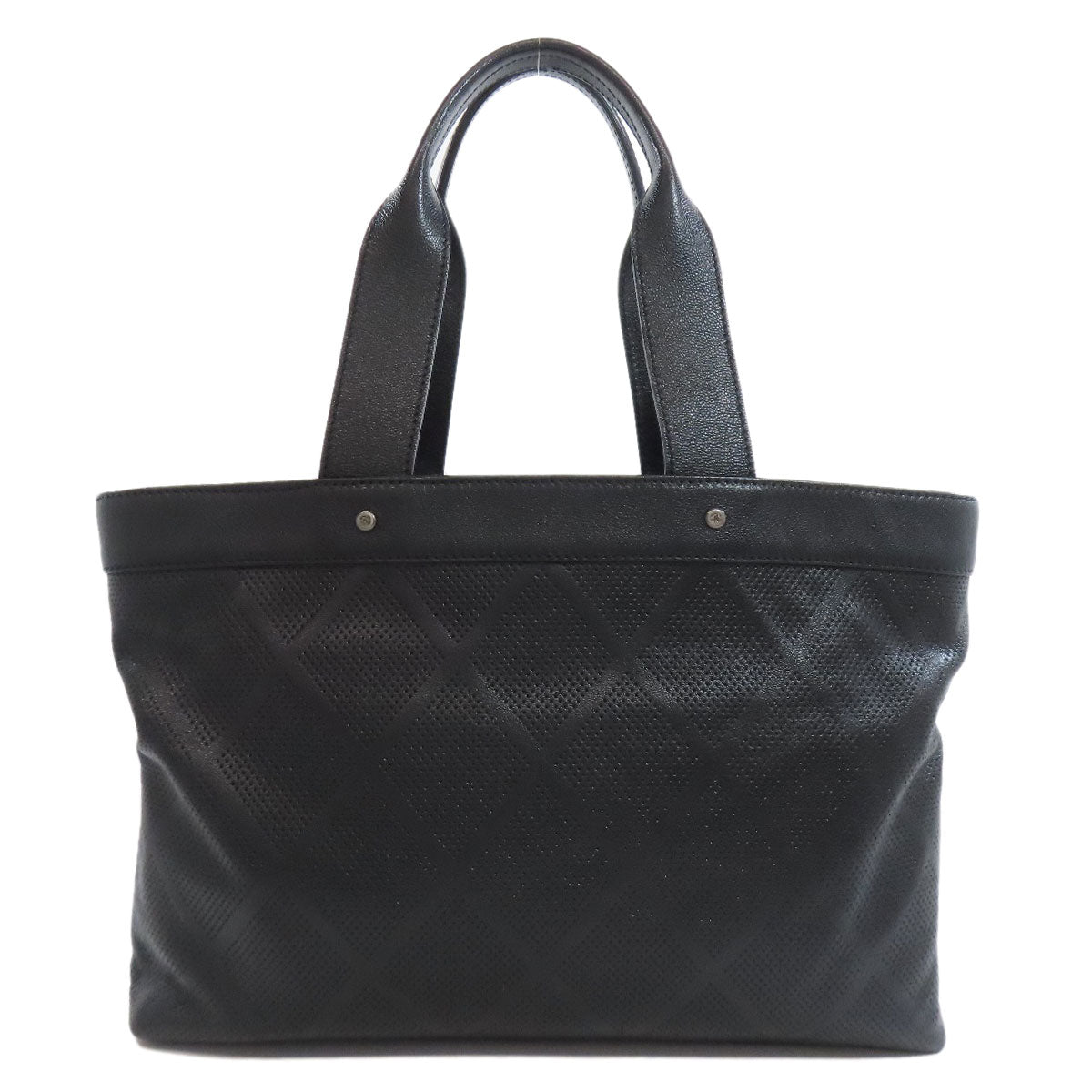 Chanel Calfskin COCO Mark Punching SilverMetal Black Tote Bag