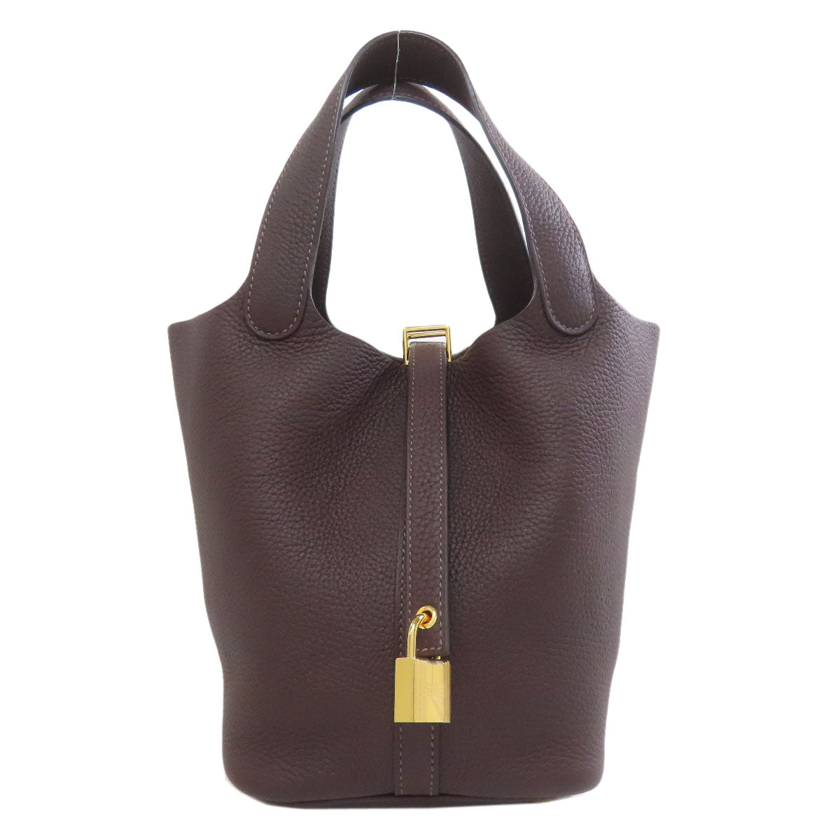 Taurillon Clemence Picotin Lock Pm Metal Brown Gold Travel Bag