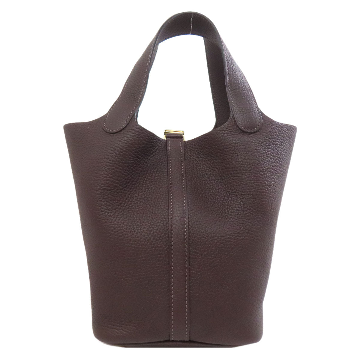Hermes Handbag Taurillon Clemence Picotin Lock Pm Metal Brown Gold Travel Bag