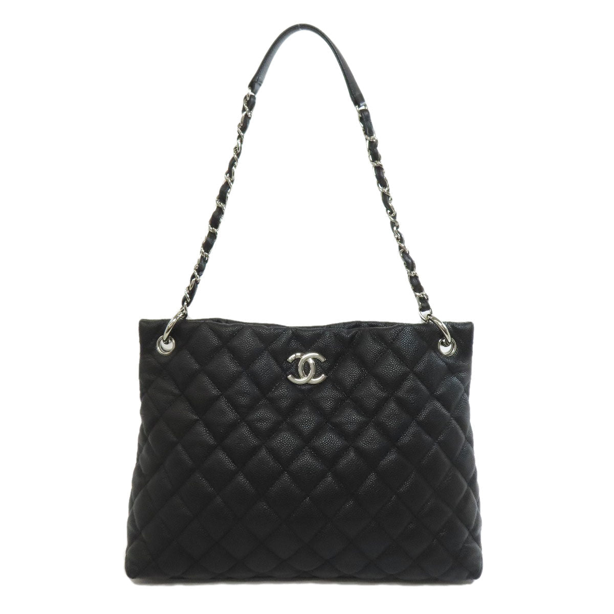 Chanel Grained Calfskin Skin Matelasse SilverMetal Black Tote Bag 2