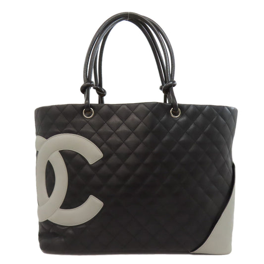 Chanel lambskin Cambon Line Black Silver Tote Bag