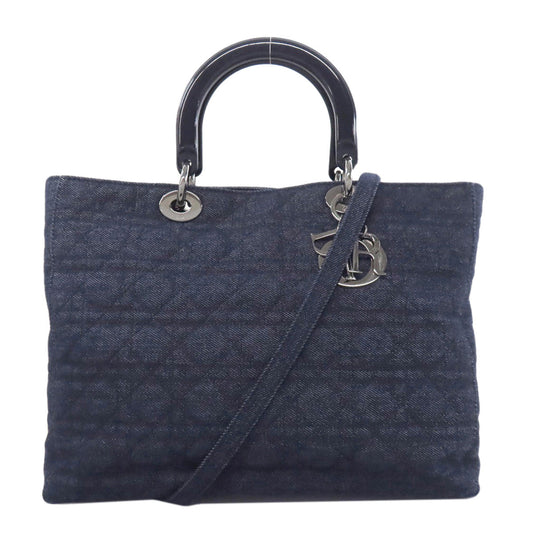 Dior Christian Handbag Navy Lady Cannage Tote Way Denim Tote Bag