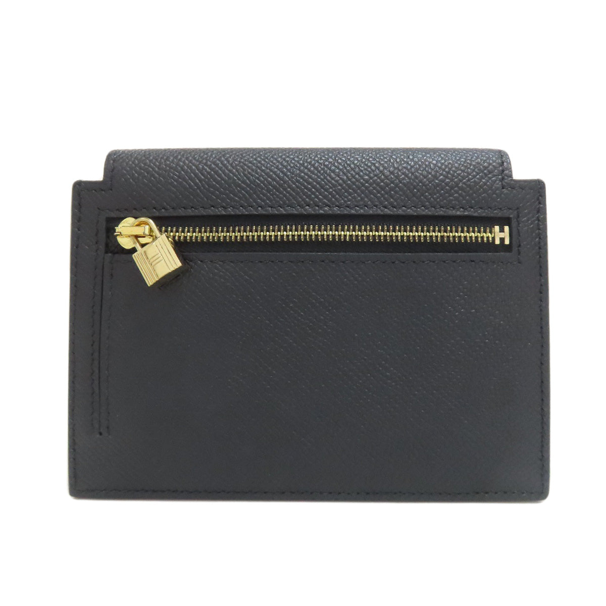 Coin Case Epsom Kelly Pocket Metal Handbag Black Gold Travel Bag