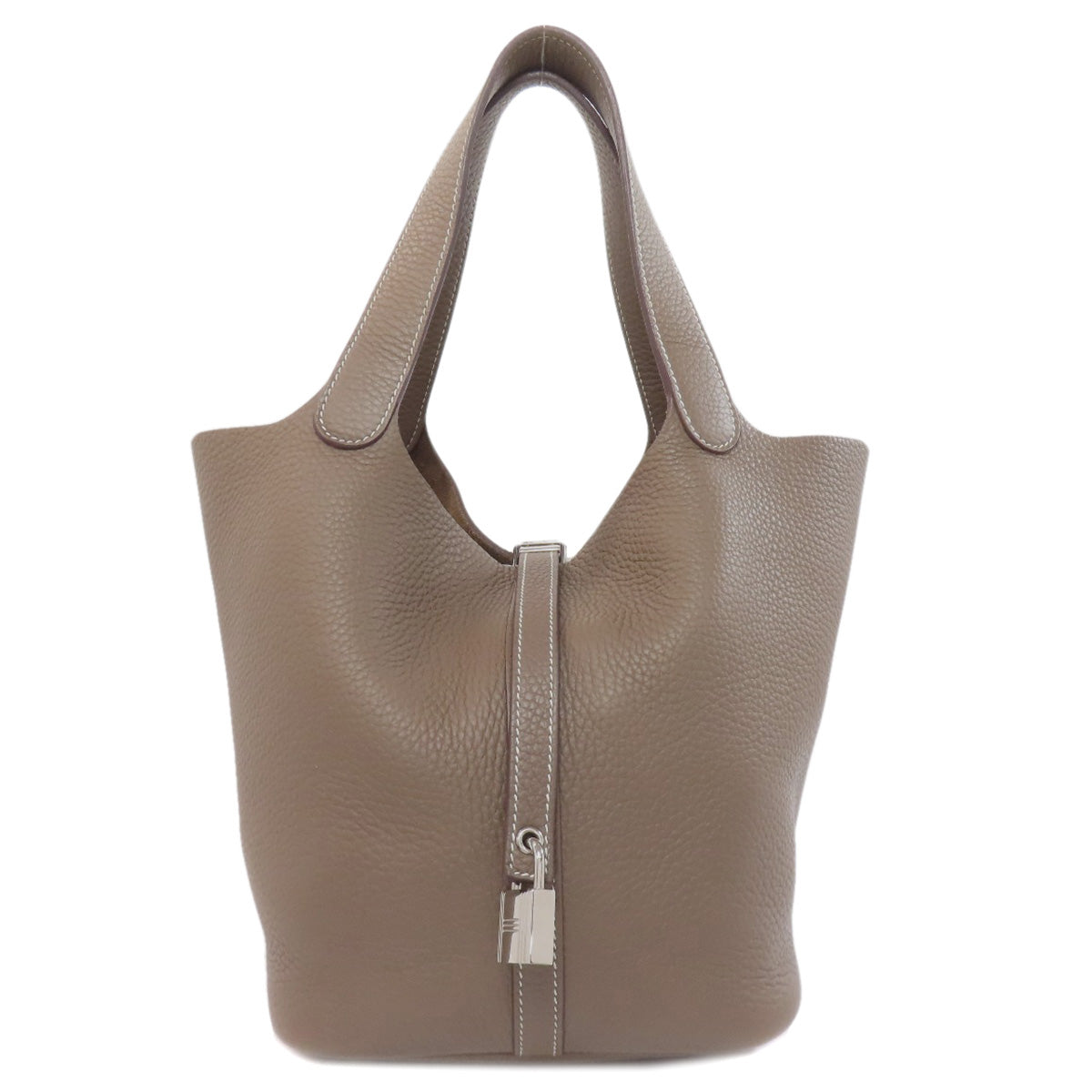 Taurillon Clemence Picotin Lock Mm Silvermetal Brown Travel Bag