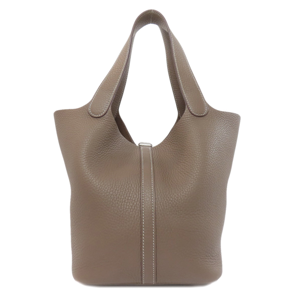 Taurillon Clemence Picotin Lock Mm Silvermetal Brown Travel Bag