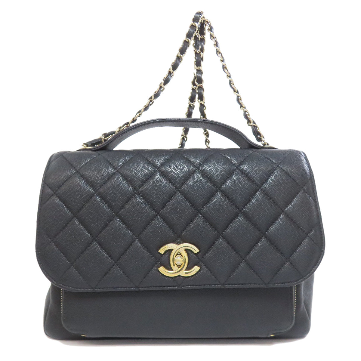 Chanel Grained Calfskin Skin Matelasse Black Gold Shoulder Bag 2
