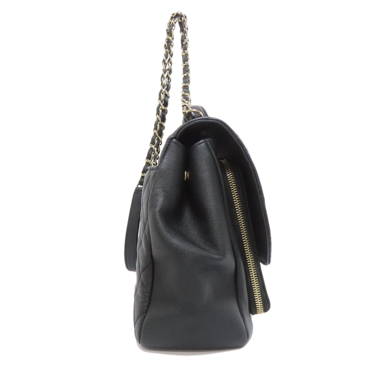 Chanel Grained Calfskin Skin Matelasse Black Gold Shoulder Bag 2