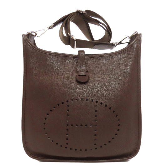 Shoulder Bag Taurillon Clemence Evelyn Chocolat Metal Brown Silver