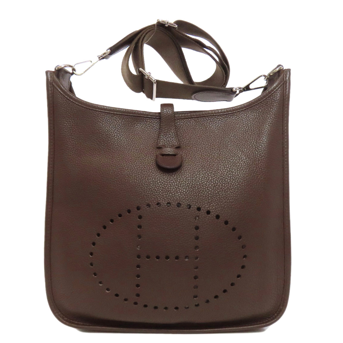 Hermes Shoulder Bag Taurillon Clemence Evelyn Chocolat Metal Brown Silver
