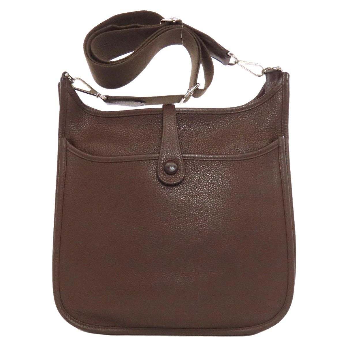 Shoulder Bag Taurillon Clemence Evelyn Chocolat Metal Brown Silver
