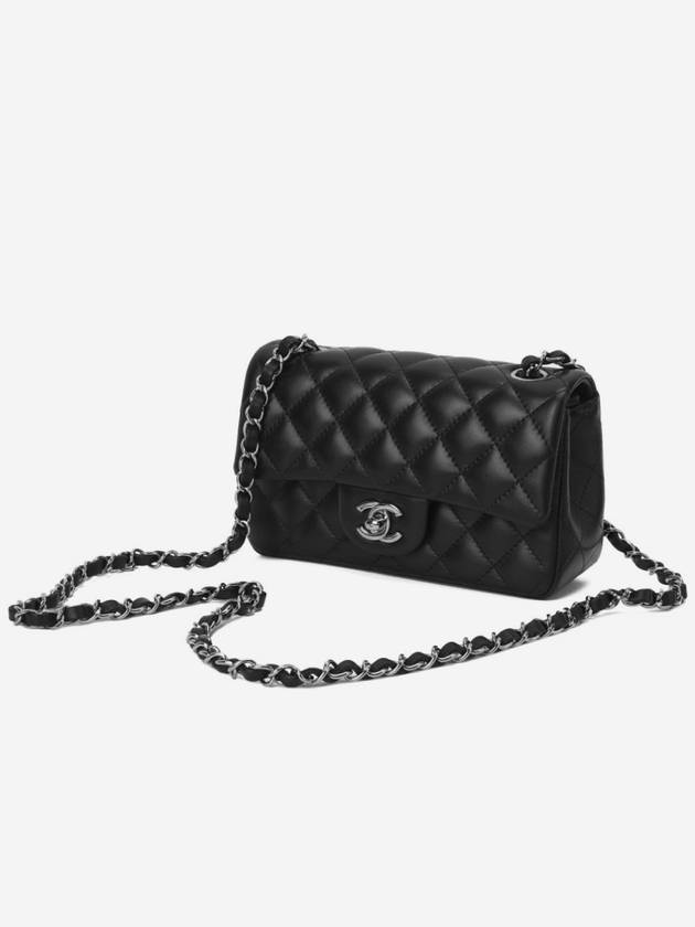 Mini Flap Crossbody Bag Lambskin Silver Black Chanel