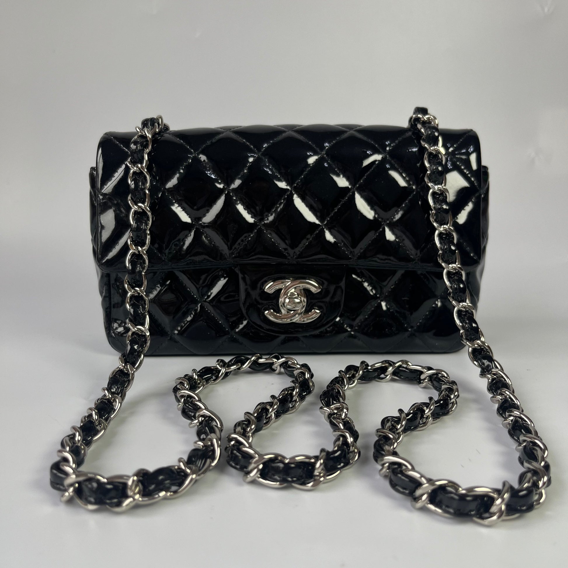 Chanel Part 3 Classic Flap Rectangular Black Silver Leather Mini Bag
