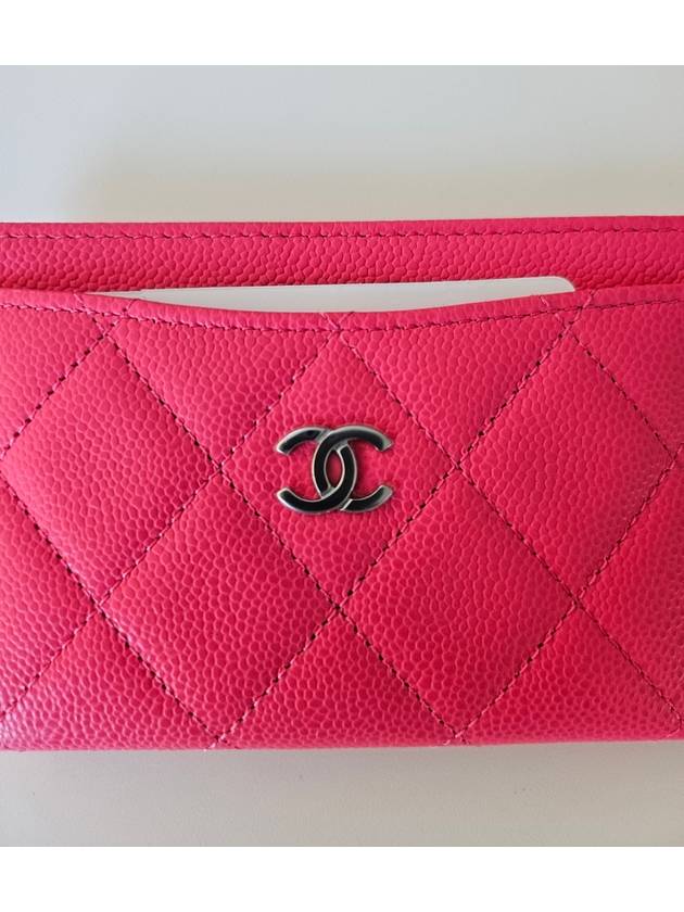 Silver CC Logo Caviar Card Wallet Fuchsia Chanel