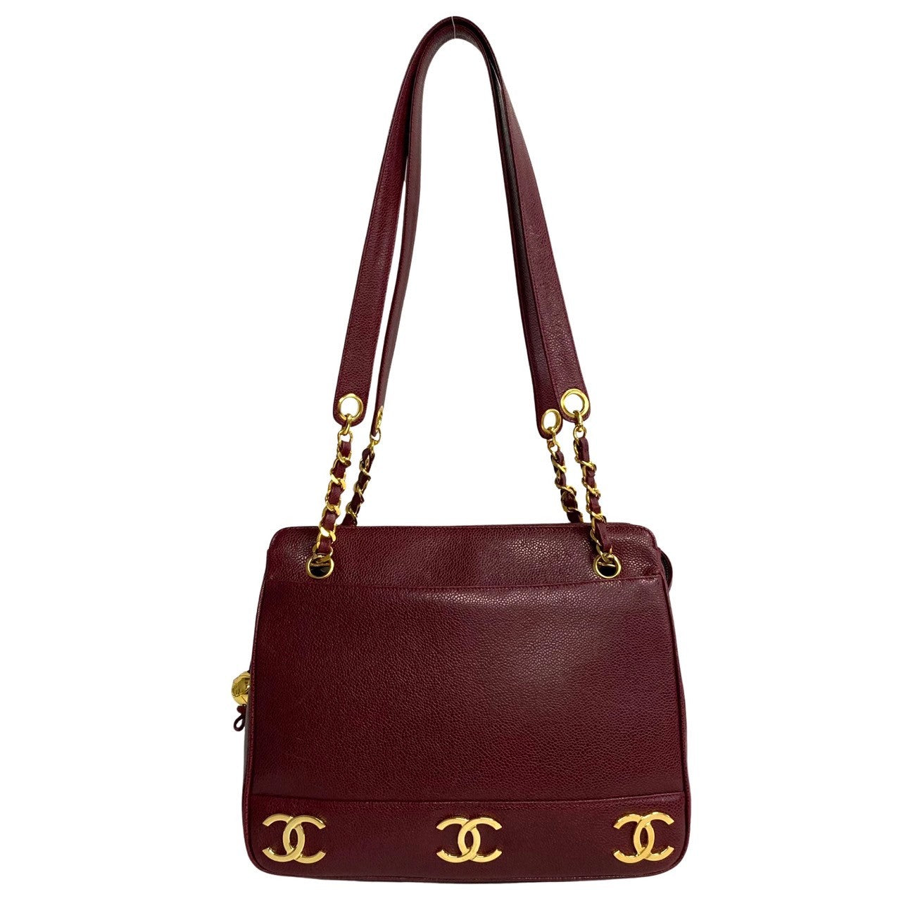 Chanel wine- Caviar skin Red Leather Tote Bag