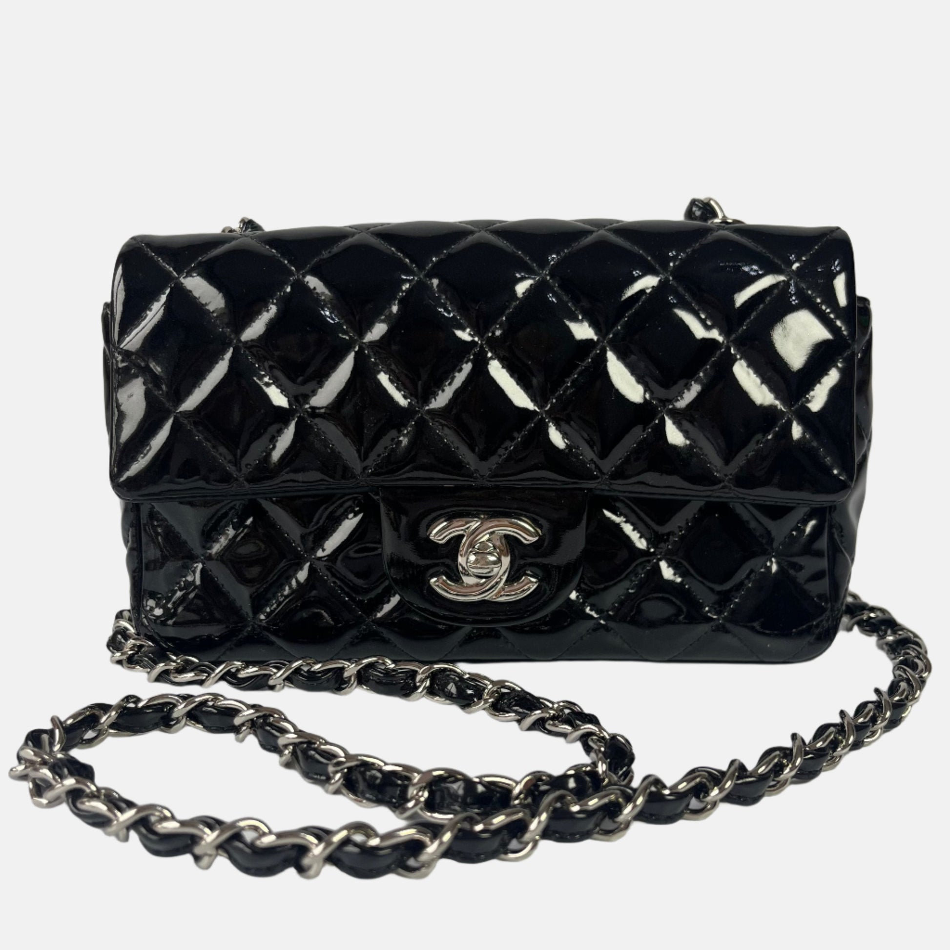 Chanel Part 3 Classic Flap Rectangular Black Silver Leather Mini Bag