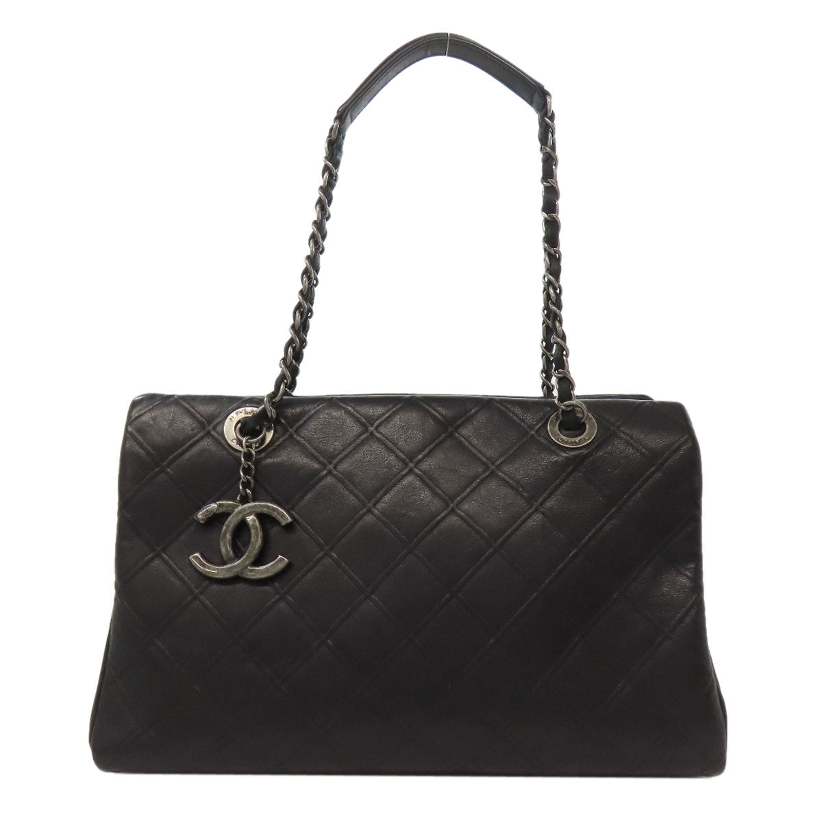 Chanel Calfskin ChainShoulder COCO Mark SilverMetal Black Shoulder Bag