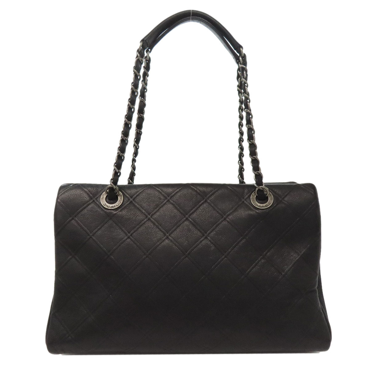 Chanel Calfskin ChainShoulder COCO Mark SilverMetal Black Shoulder Bag