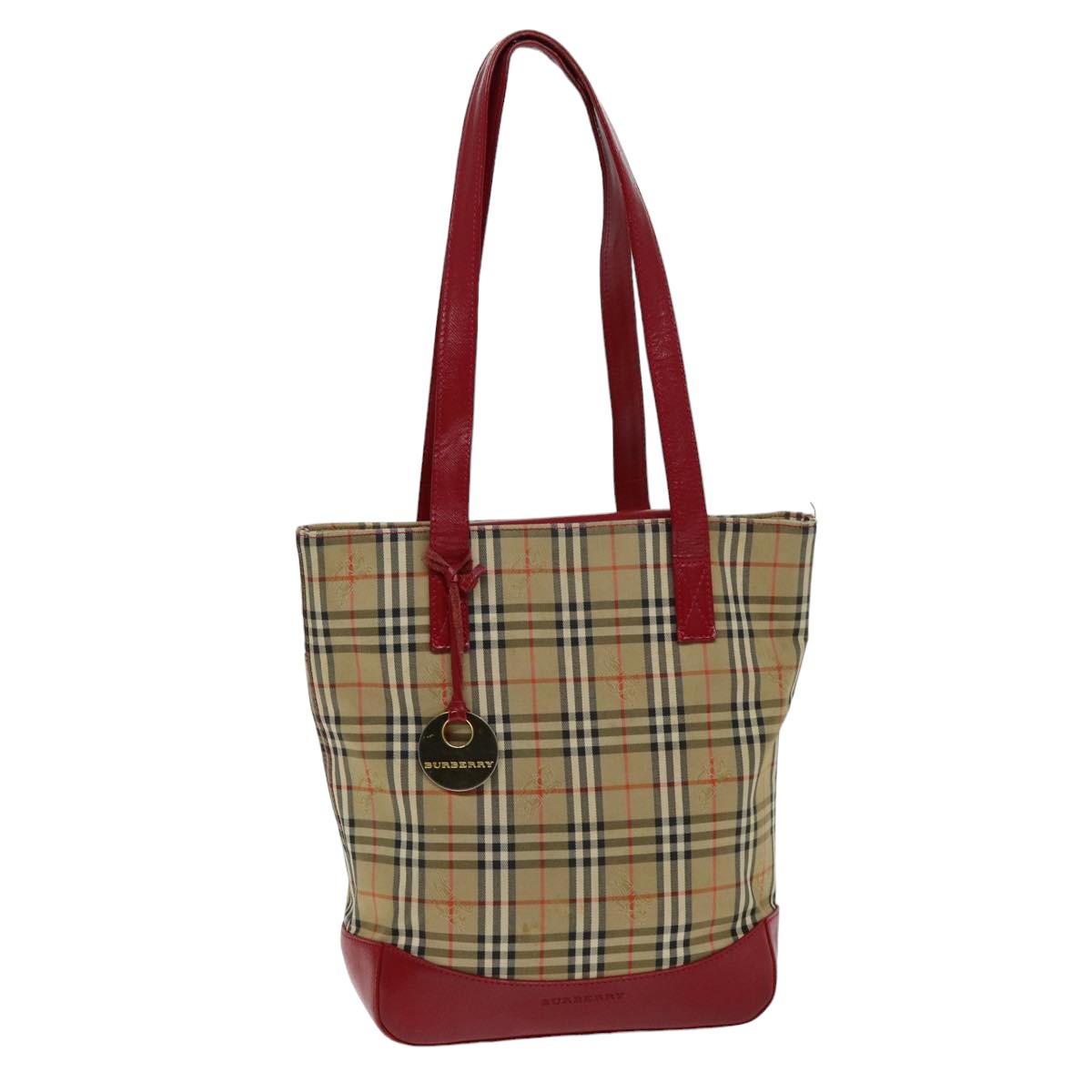 Burberry Luxury Nova Check Tote Bag Auth Canvas Beige Red Red Auth 75837