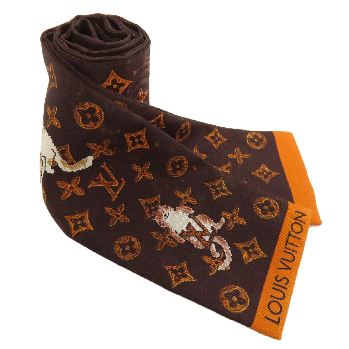 Louis Vuitton scarf silk Bandoo Catgram Brown