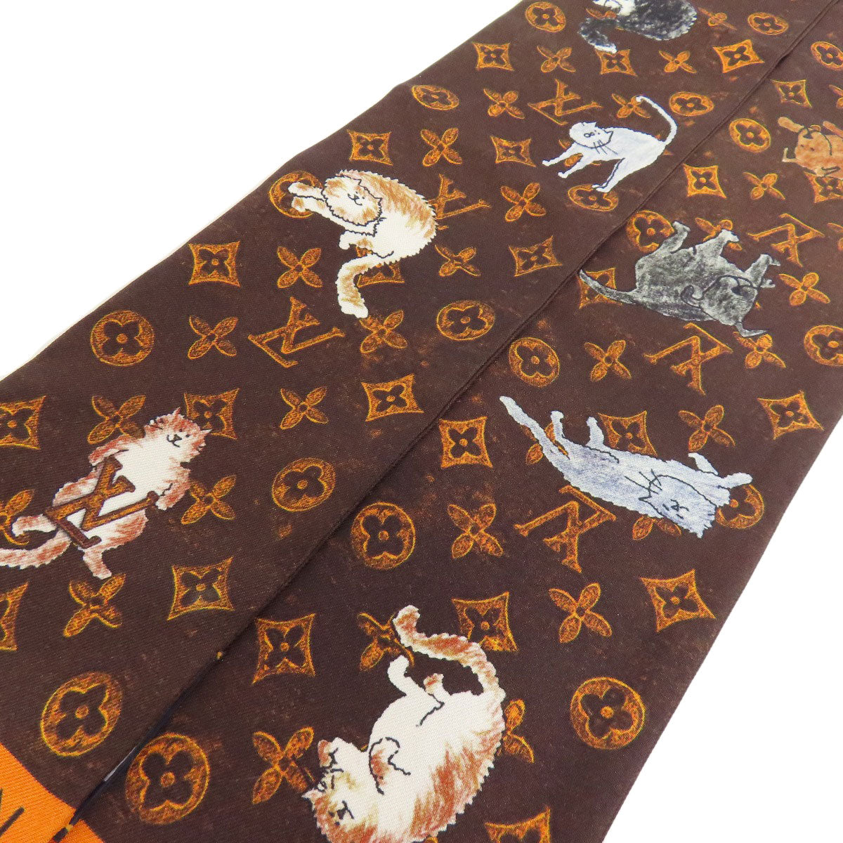 Louis Vuitton scarf silk Bandoo Catgram Brown
