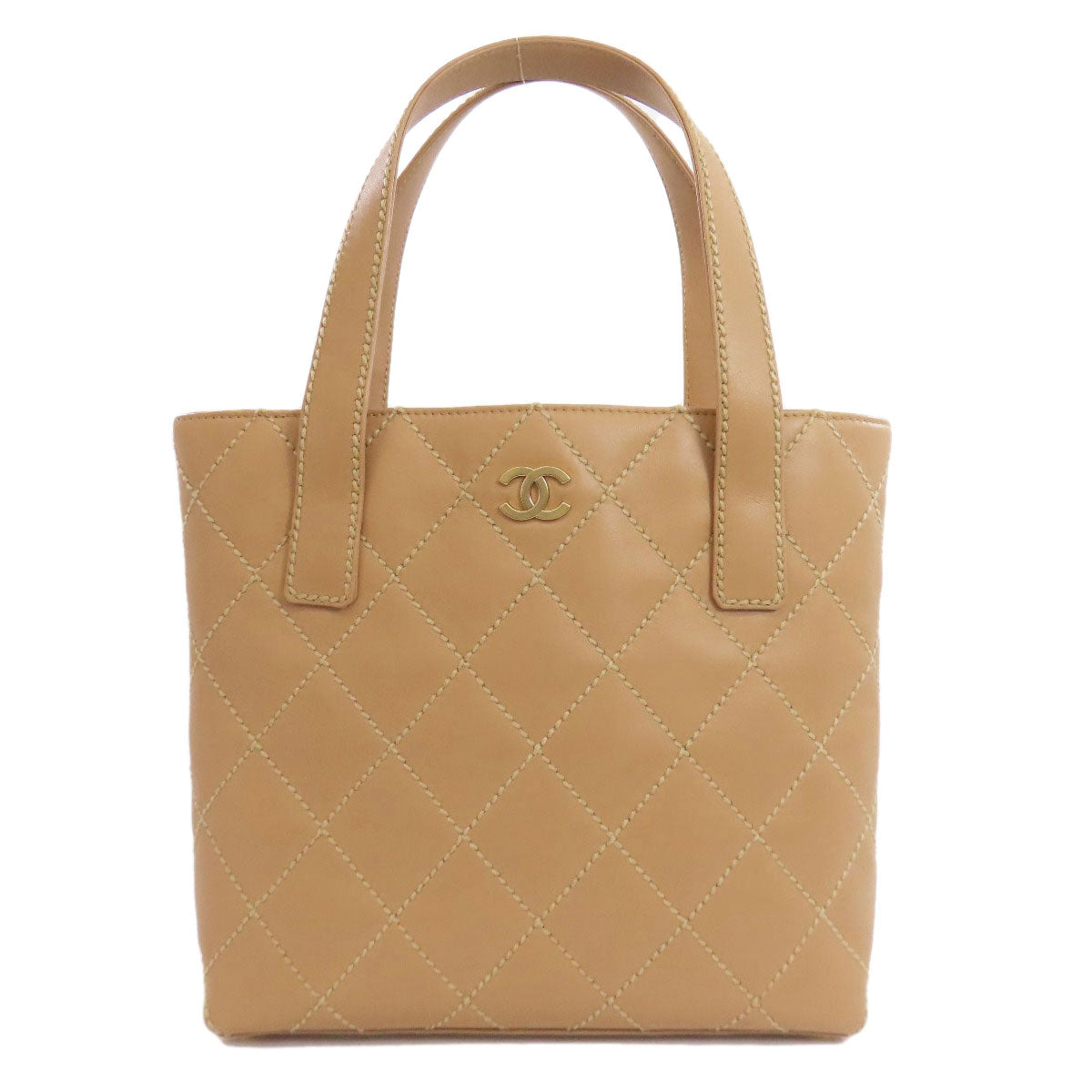 Chanel Calfskin Wild Stitch Gold Beige Handbag