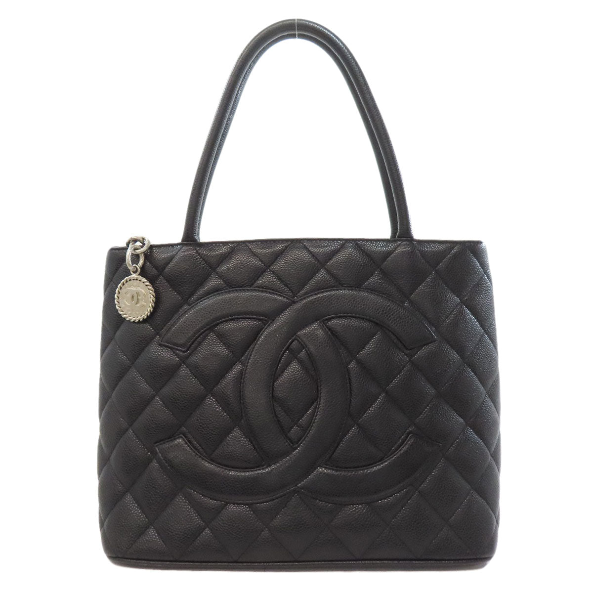 Chanel Grained Calfskin Skin SilverMetal Black Tote Bag