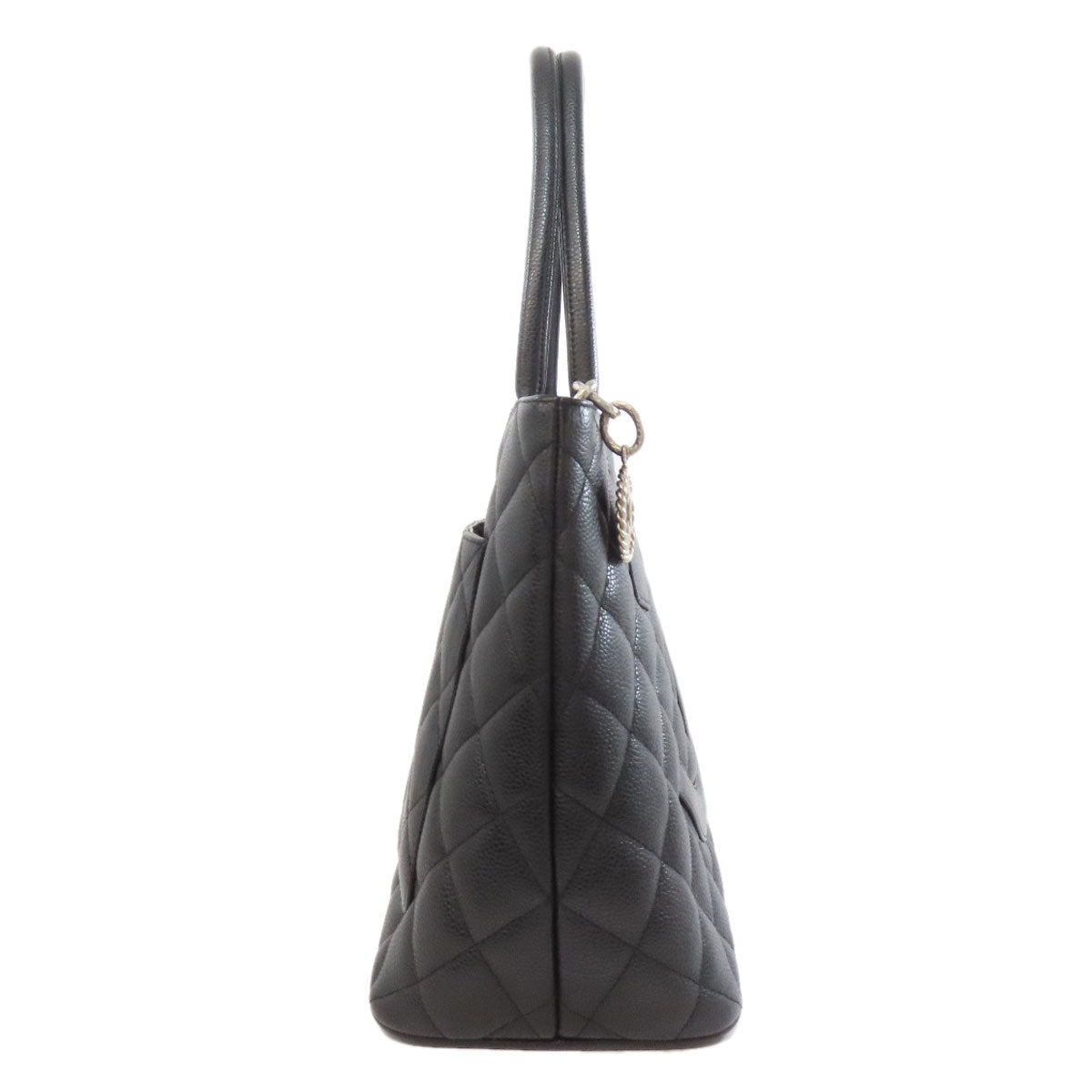 Chanel Grained Calfskin Skin SilverMetal Black Tote Bag