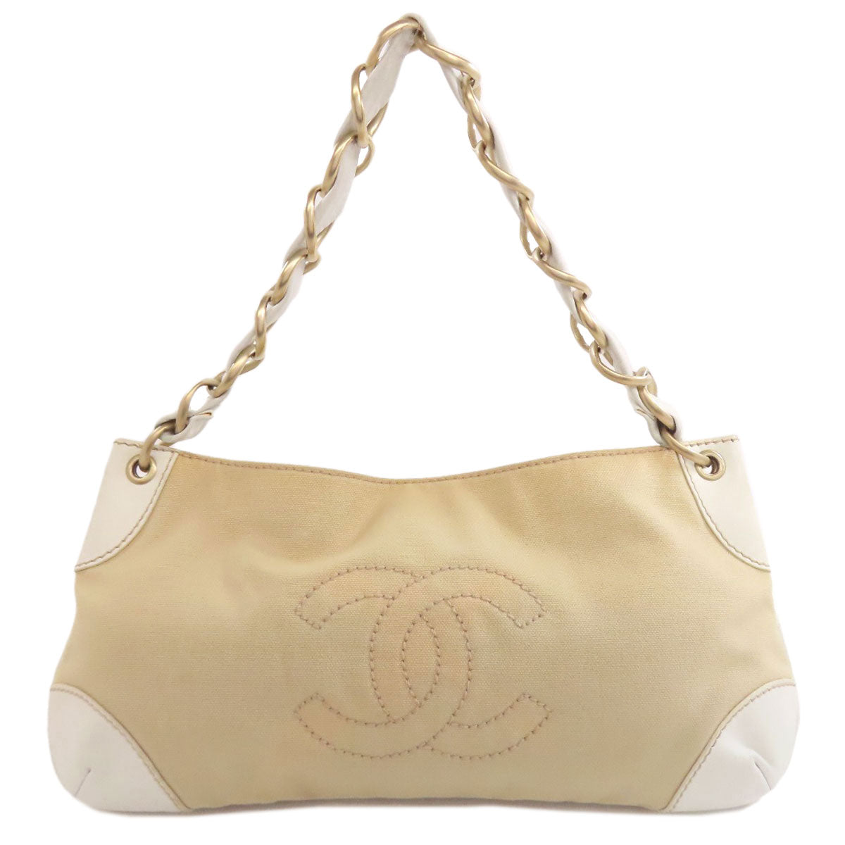 Chanel COCO Mark Gold Beige Canvas Handbag