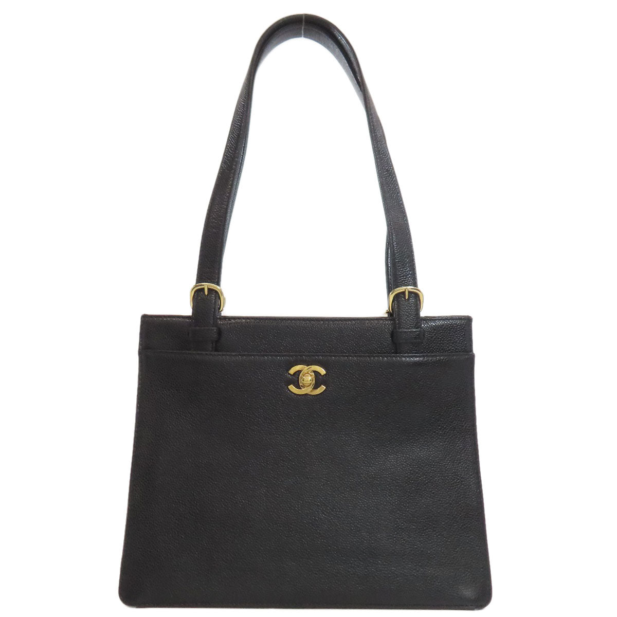 Chanel Grained Calfskin Skin COCO Mark Black Gold Tote Bag