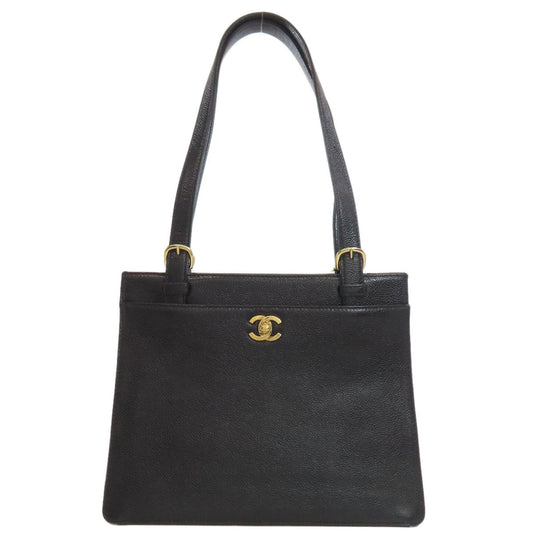 Chanel Grained Calfskin Skin COCO Mark Black Gold Tote Bag