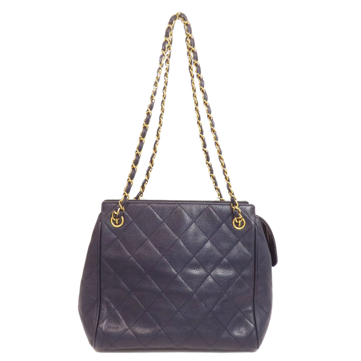 Chanel Grained Calfskin Skin Navy Matelasse Gold Tote Bag