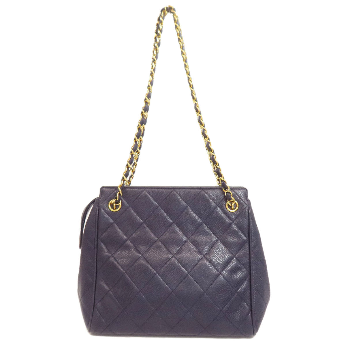 Chanel Grained Calfskin Skin Navy Matelasse Gold Tote Bag
