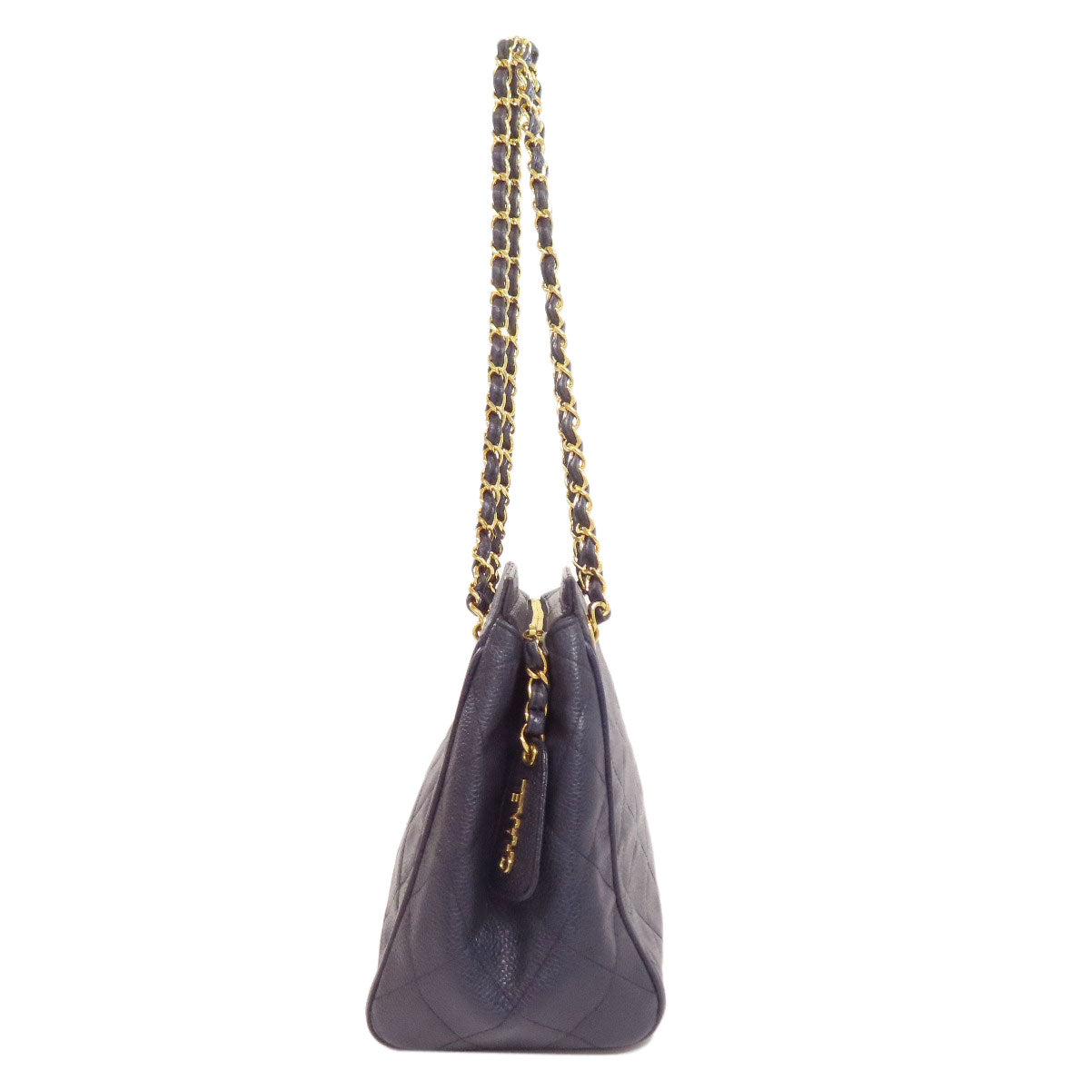 Chanel Grained Calfskin Skin Navy Matelasse Gold Tote Bag