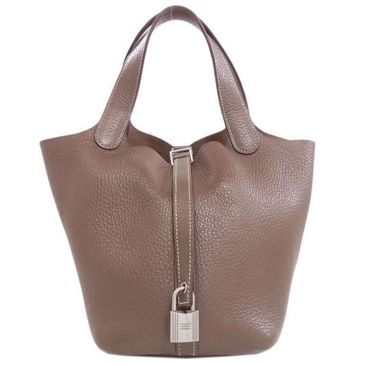 Hermes Handbag Taurillon Clemence Picotin Lock Pm Etoupe Silvermetal Beige Travel Bag 75916078