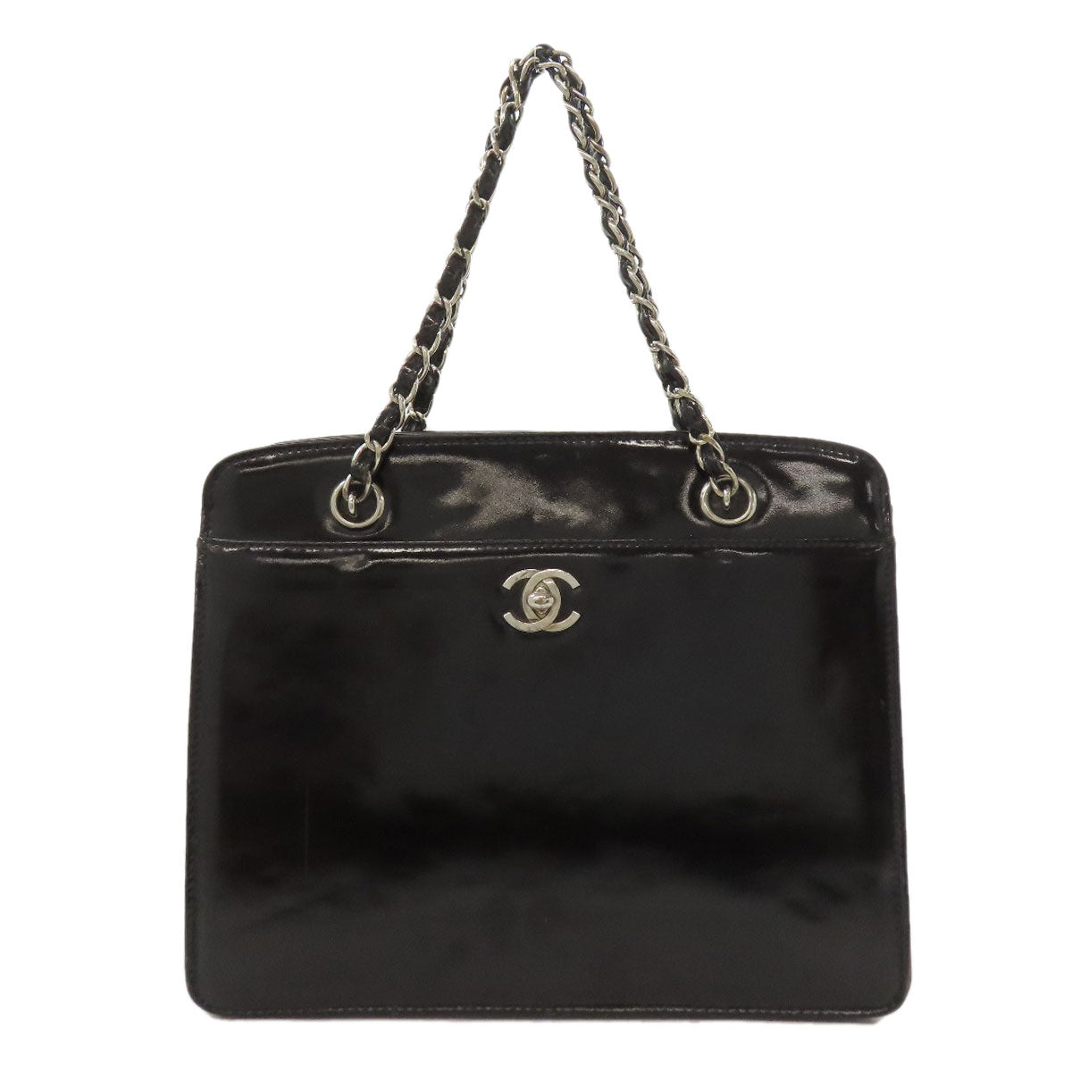 Chanel enamel COCO Mark SilverMetal Black Handbag