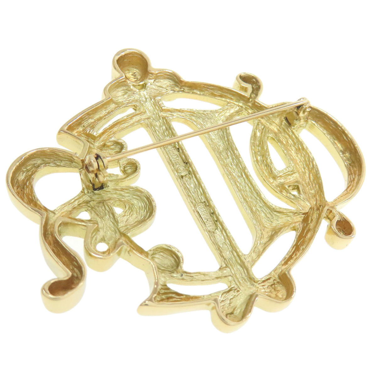 Dior Christian Brooch Metallic Handbag Gold Logo Travel Bag