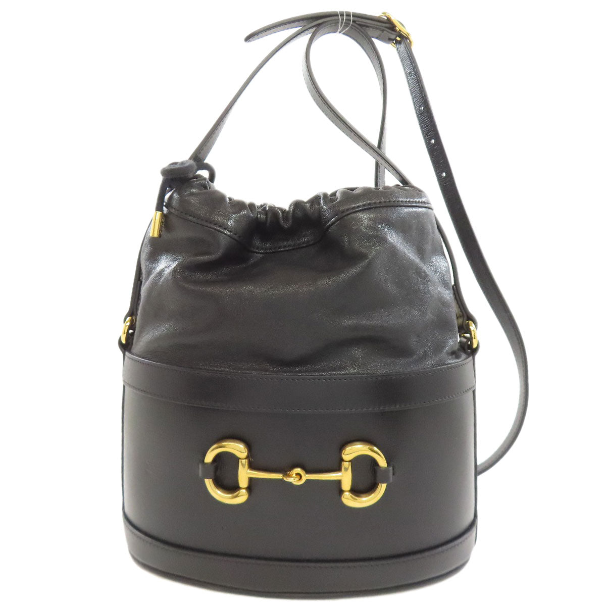 Gucci Horsebit Leather Black Bucket Tote Bag