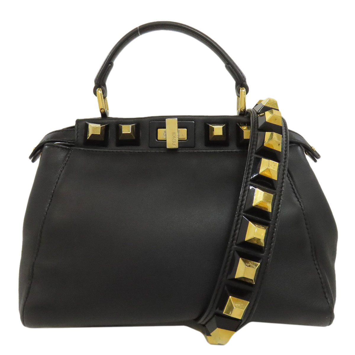 Fendi Handbag Calfskin Peekaboo Edition Way Black Gold Mini Travel Bag