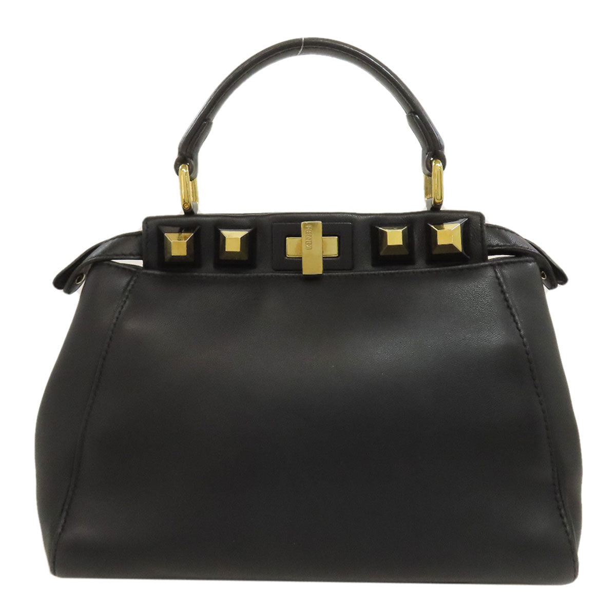 Fendi Handbag Calfskin Peekaboo Edition Way Black Gold Mini Travel Bag