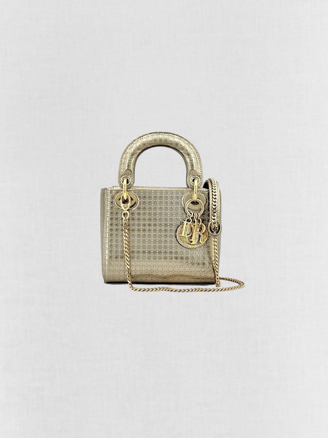 Dior Handbag Lady Bronze Cannage Top Handle Leather Patent Black